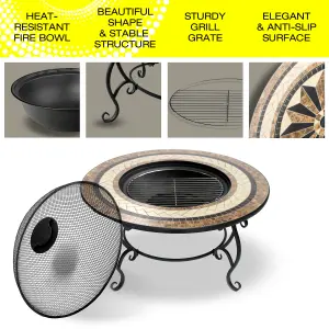 Homeology TOPANGA High-End Multi-Functional Garden Fire Pit, Brazier, Coffee Table, Bbq, Ice Bucket with Ceramic Tiles