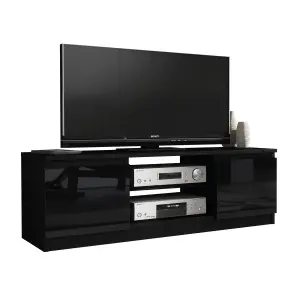 TV Unit 120cm Modern Black with High Gloss Doors - Creative Furniture