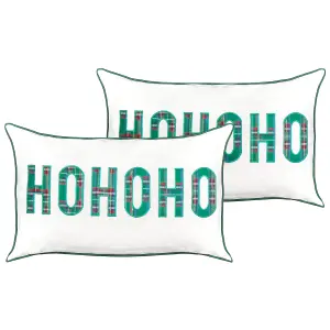 Set of 2 Cushions Cotton 30 x 50 cm Text White