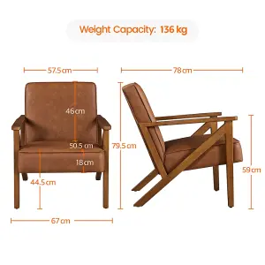 Yaheetech Light Brown Faux Leather Armchair Lounge Chair with Z-shaped Wood Legs