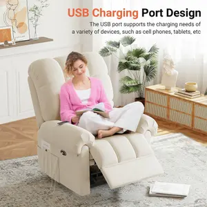 Power Recliner Chair, Electric Adjustable Teddy Fleece Sofa with USB Port