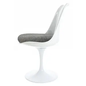 White Tulip Dining Chair with Light Grey Textured Cushion