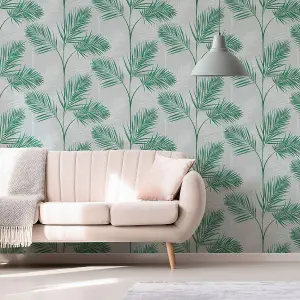 South Beach Palm Leaf Wallpaper Stone Fine Decor FD42678