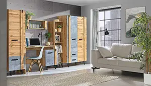 Urban Storage Excellence: Lofter Wardrobe, Oak Wotan & Concrete, H1871mm W901mm D553mm