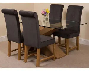 Valencia 160 cm x 90 cm Glass Dining Table and 4 Chairs Dining Set with Washington Black Fabric Chairs