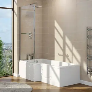 Cooke & Lewis White Easy-access Acrylic L-shaped Right-handed Shower Bath (L)1700mm (W)850mm