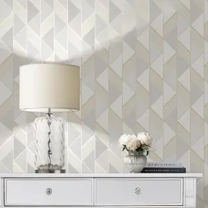 Lipsy London Gold Geometric Metallic effect Embossed Wallpaper