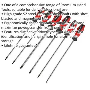 Premium 6 Pack Long Reach Screwdriver Set with S2 Steel and TRX Star Security