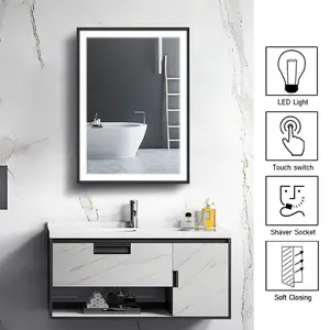 Anti Fog LED Illuminated Touch Sensor Mirrored Bathroom Cabinet with Shaver Socket W 500mm x H 700 mm