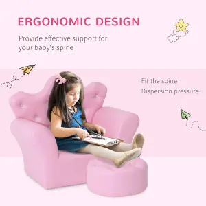 HOMCOM 2 PCS Kids Sofa and Ottoman Child Size Armchair for Girls Age 3 -5 Pink