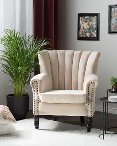 Wingback Chair SVEDALA Velvet Light Beige