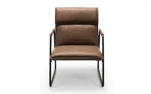 Brown Faux Leather Armchair with Black Metal Frame