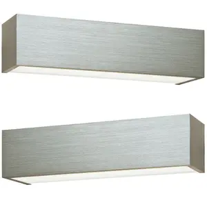 2 PACK LED Box Wall Light Warm White Brushed Aluminium & Frosted Glass Lamp