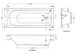 Bath Suite -1700x700mm Round Bath, Front Panel, Screen with Fixed Panel and Rail