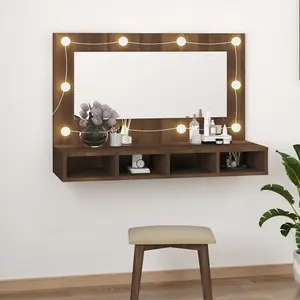 Berkfield Mirror Cabinet with LED Brown Oak 90x31.5x62 cm