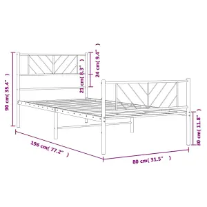 Berkfield Metal Bed Frame with Headboard and Footboard White 75x190 cm