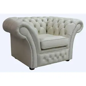 Chesterfield Club Armchair Stella Ice Real Leather In Balmoral Style