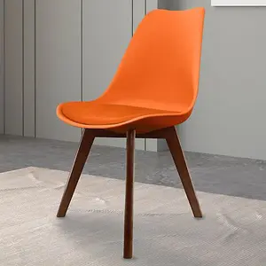 Soho Orange Plastic Dining Chair with Squared Dark Wood Legs