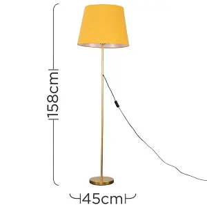 ValueLights Modern Gold Metal Standard Floor Lamp With Mustard Tapered Shade