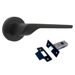 UNO-2 Door Handle Modern Matt Black Lever on Rose Internal Doors Handles + 64mm Latch