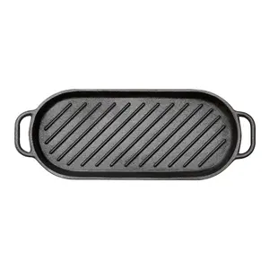 43 x 16 cm Black Oval Cast Iron Grill Pan with Handles