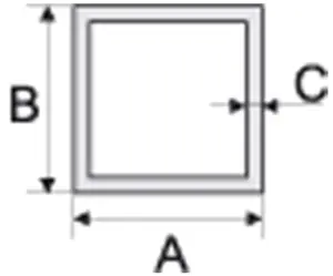 Aluminum anodised square tube, pipe B53 1000x12x12 mm