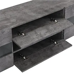 Kirsten TV Stand With Storage for Living Room and Bedroom, 1690 Wide, LED Lighting, Media Storage, Concrete Effect Finish