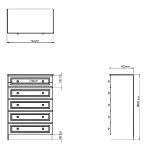 Kent Ready assembled Matt beige light oak effect 5 Drawer Chest of drawers (H)1075mm (W)765mm (D)415mm