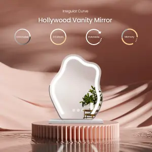 EMKE Hollywood Makeup Mirror with 3 Colour LED Light 450x550mm 360 Rotation Irregular Hollywood Mirror White Frame