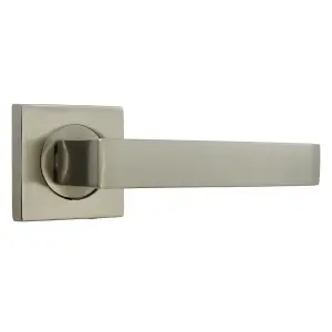 Cafri Door Handle Satin Nickel Rectangular Lever on Square Rose Internal Handles + 64mm Latch & Hinges