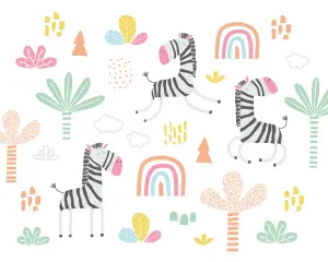 Origin Murals Children's Dancing Zebras White Matt Smooth Paste the Wall 300cm wide x 240cm high