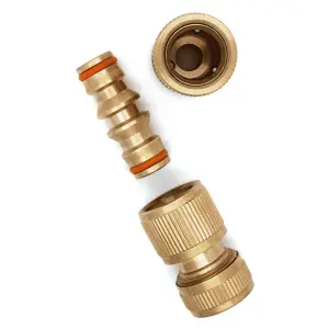 Hose Fitting Repair Set 2 x Brass Garden Water Hose 1/2" Quick End Connector & 1 x Brass Double Male Hose Connector