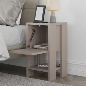 Atharv Bedside Table with Drop-Door Storage and Open Shelf for Versatile Living Dark Grey