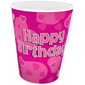 Oaktree Paper Hearts Happy Birthday Disposable Cup (Pack of 8) Pink (One Size)