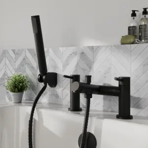 Round Minimalist Bath Shower Mixer Tap with Shower Kit - Matt Black - Balterley