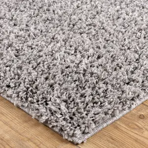 Modern Easy to Clean Grey Plain Shaggy Rug for Living Room & Bedroom-160cm X 230cm