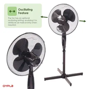 Oypla Electrical 16" Oscillating Black Extendable Free Standing Tower Pedestal Cooling Fan