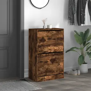 Shoe Cabinet Smoked Oak 60x34x96.5 cm Engineered Wood