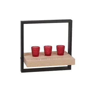 350mm nova framed floating shelf kit, oak effect shelf with black frame