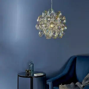 Hanging Ceiling Pendant Light Iridescent Holo Glass Bubble Shade Feature Lamp