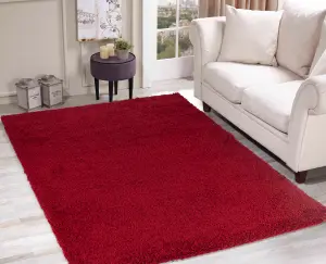 Serdim Rugs Plain Living Room Shaggy Area Rugs Red 200x290 cm