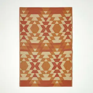 Homescapes Anya Aztec Orange Outdoor Rug, 120 x 180 cm