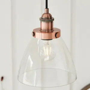 Hanging Ceiling Pendant Light COPPER & GLASS Shade Industrial Lamp Bulb Holder