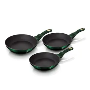 BERLINGER HAUS Emerald 3pcs Frying Grill Pan Aluminium Non Stick Marble Coating Metallic