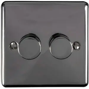 2 PACK 2 Gang 400W 2 Way Rotary Dimmer Switch BLACK NICKEL Light Dimming Plate