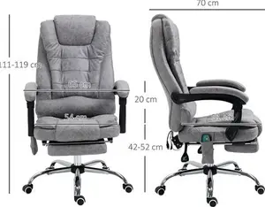 Vinsetto Massage Executive Office Chair, Heated 6 Points Vibration, Adjustable Swivel Ergonomic Desk Chair Recliner W/ Footrest Grey | Aosom UK