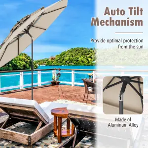 Costway 296cm 3 Tier Outdoor Umbrella Auto-tilt Patio Umbrella W/ Double Vented