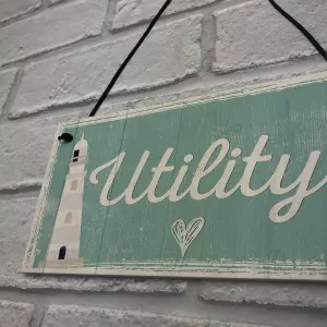 Red Ocean Utility Room Sign Hanging Wall Plaque Seaside Nautical GIFT Shabby Chic Vintage House Sign Gifts