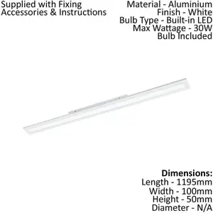 Flush Ceiling Light Colour White Shade Slim White Plastic Bulb LED 30W Included