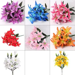 Best Artificial 45cm Stargazer Lillies 10 Head Flower Spray / Red